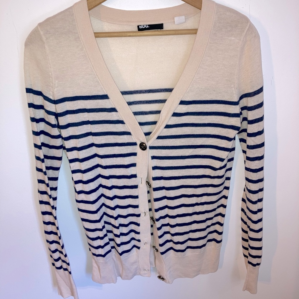 BDG Striped Beige and Navy Blue Cardigan